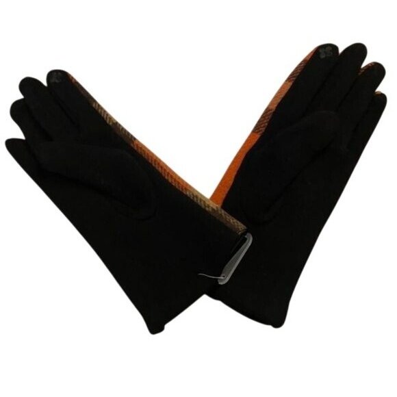 2/$30 Plaid Touchscreen Winter Gloves One Size Soft & Warm Orange/Brown - Picture 7 of 8
